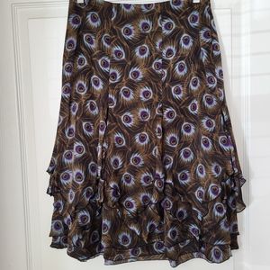 Etcetera Blue and Brown Midi A-Line Skirt with Ruffled Tiers